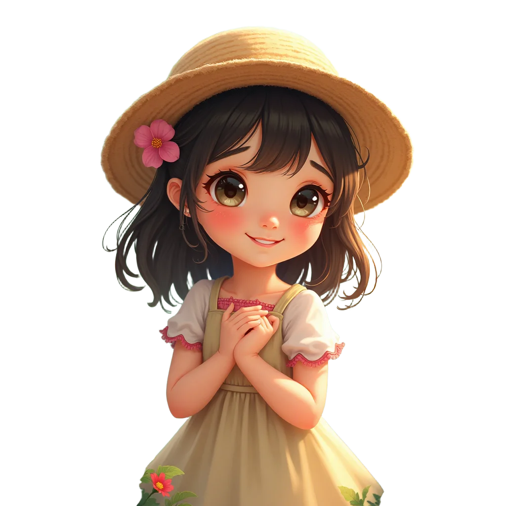 Charming Girl in a Straw Hat